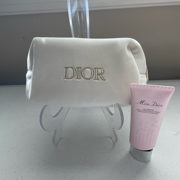 Dior Handbags - Christian Dior Ivory Velour Cosmetic Pouch with Miss Dior Shower Milk